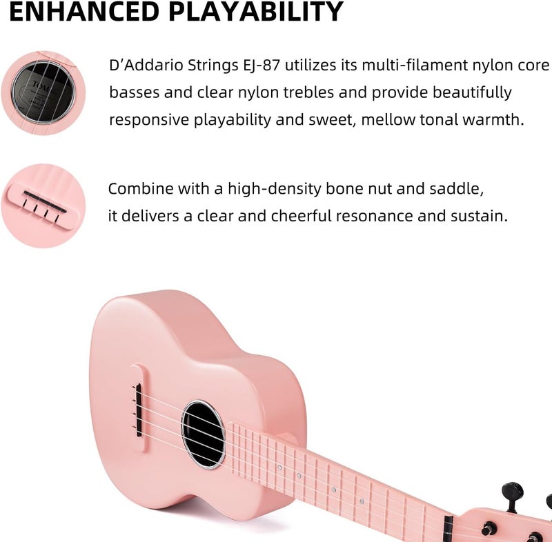 TOM 23" Carbon Fiber Concert Ukulele – Upgraded Ukelele Kit with Quick Locking Strap, Waterproof, Ultra-Lightweight (1.25 lbs), Ideal for Beginners, Professionals & Outdoor Adventures (Pink) - Image 5